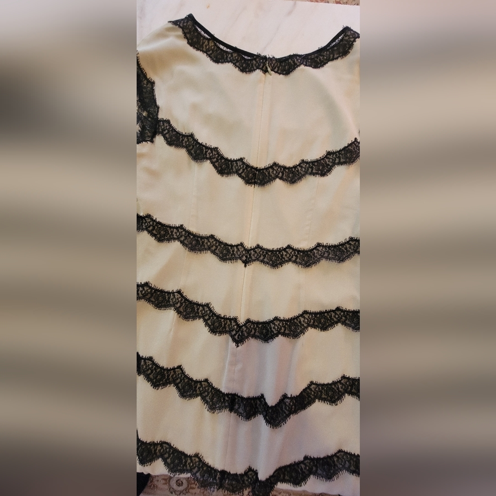 Y2K Nicole Miller Dress Creame with Black Lace Detail - Picture 11 of 13
